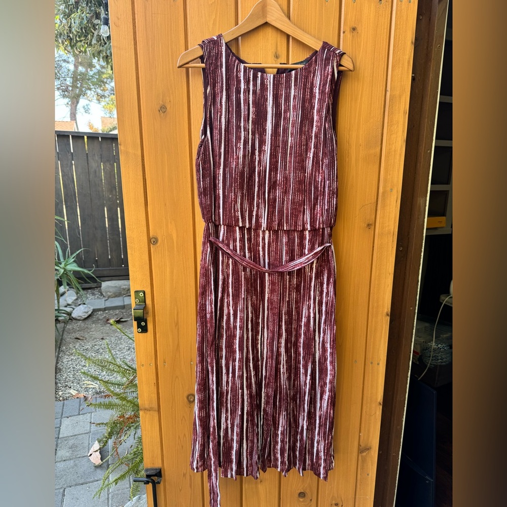 Banana Republic Burgundy and White Striped Sleeveless Midi Dress